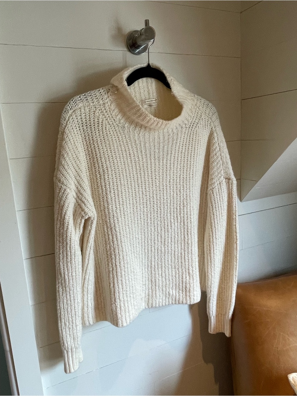 Anthropologie Cream Chunky Ribbed Turtleneck Sweater - Cozy Knit